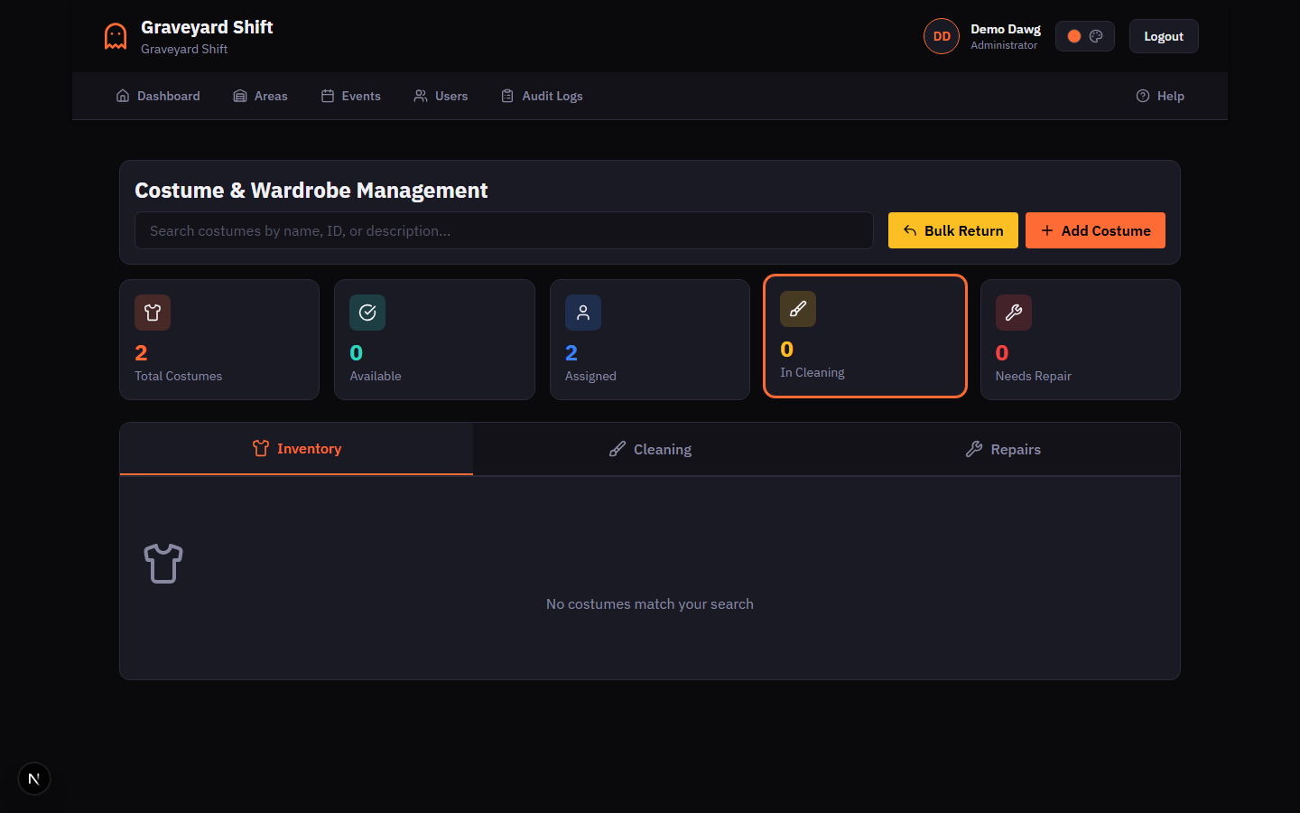 Cleaning Schedule tab showing Overdue, Due Today, and Upcoming sections with Mark Cleaned buttons