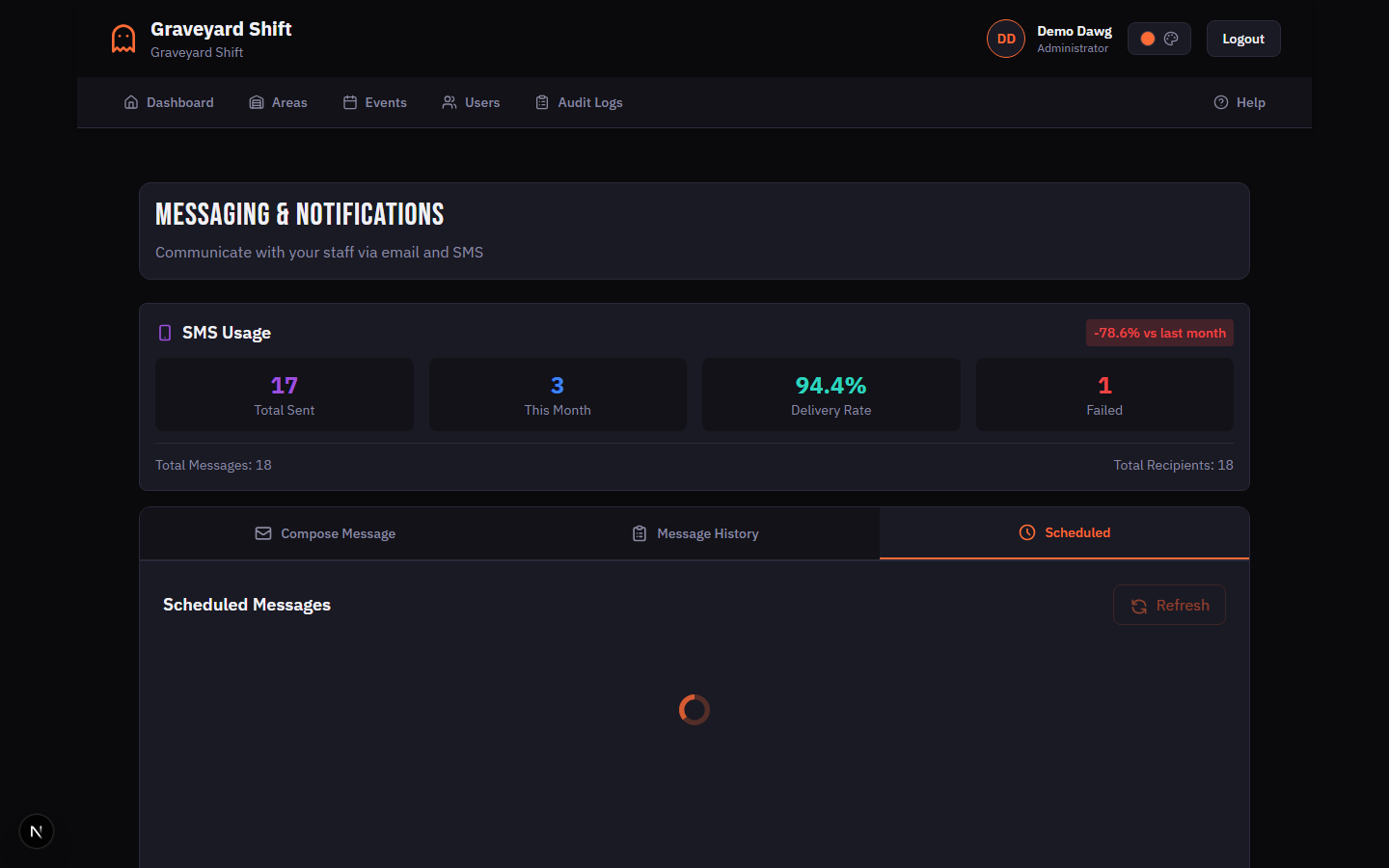 Schedule message modal with date and time input fields